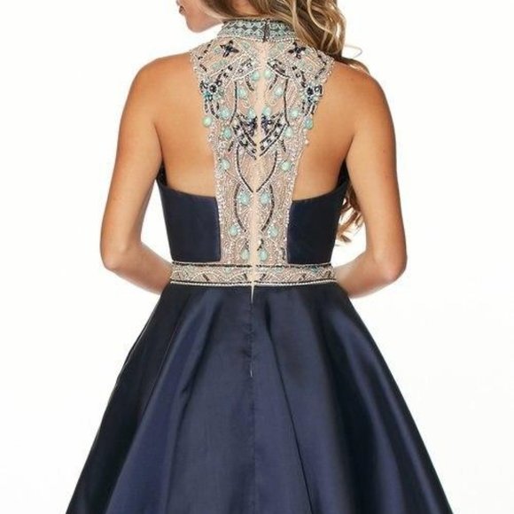 NEW NAVY Jeweled Halter Neck A-Line Shape Prom Dress JT770 - Picture 2 of 5